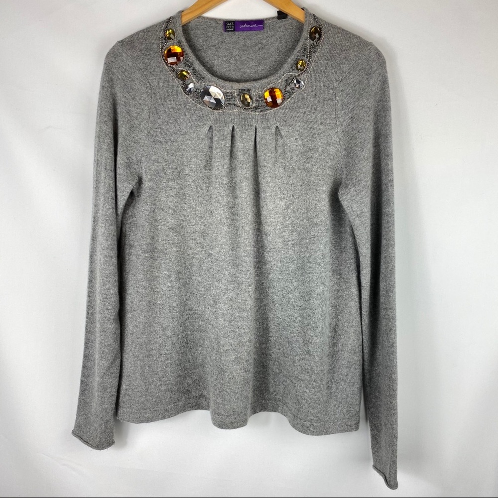 Saks Fifth Avenue Cashmere Grey Sweater Sz M